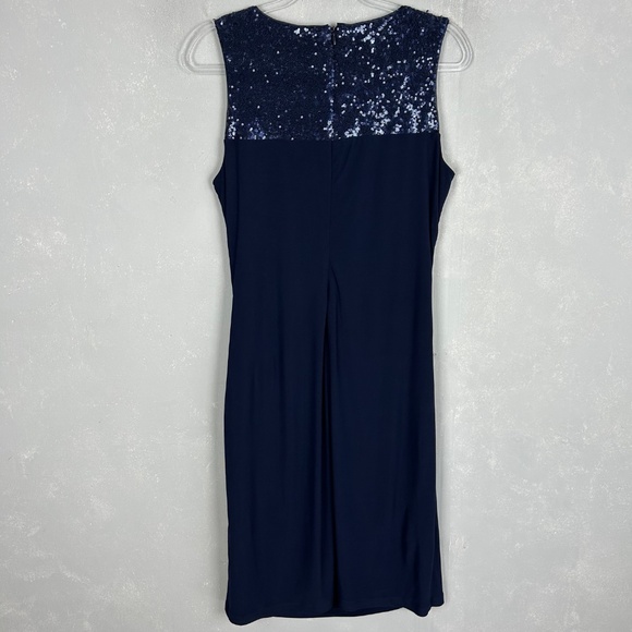 Ralph Lauren size 12 sheath ruched dress navy sequin keyhole stretch knee length - Picture 6 of 11